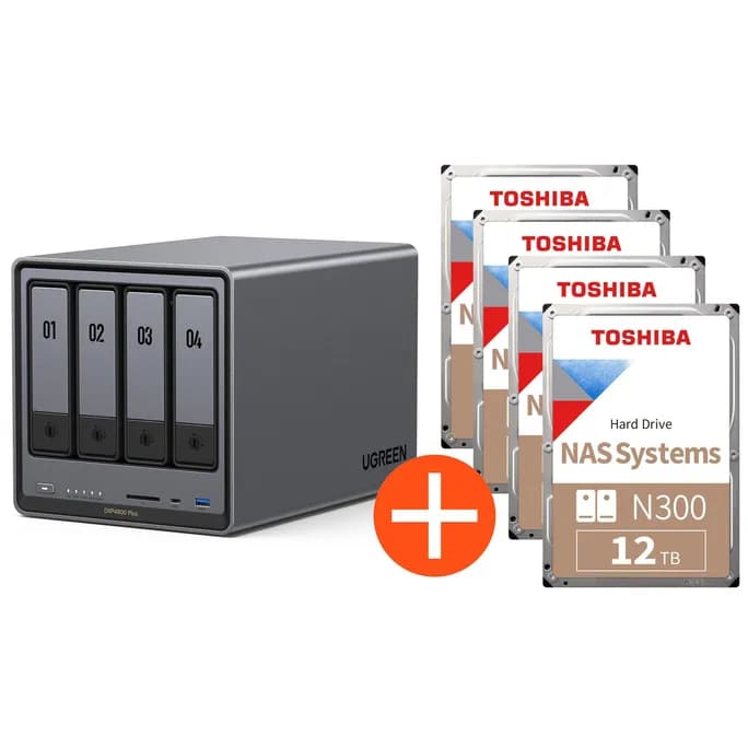 UGREEN NASync DXP4800 Plus NAS System 4-Bay 48TB inkl. 4x Toshiba NAS HDD N300 – 12TB