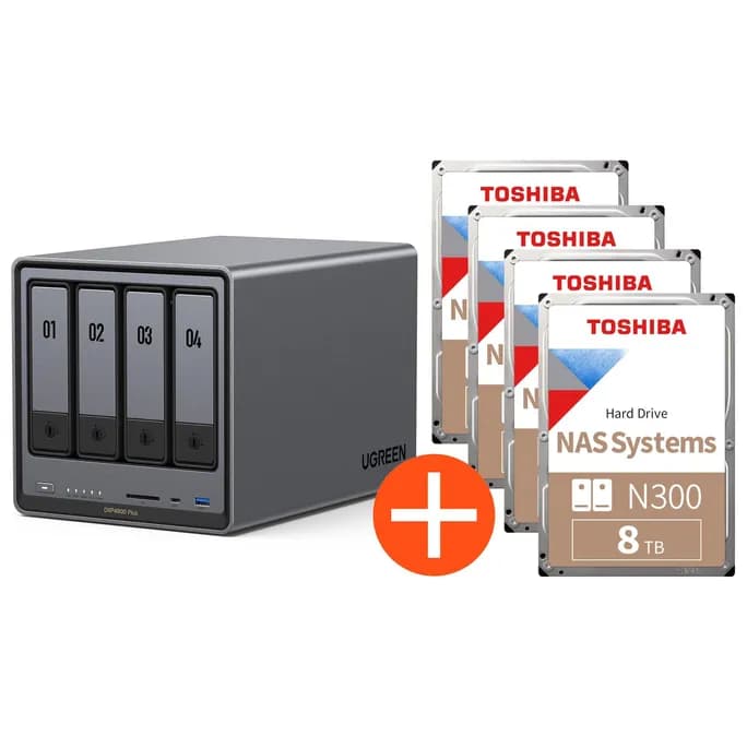 UGREEN NASync DXP4800 Plus NAS System 4-Bay 32TB inkl. 4x Toshiba NAS HDD N300 – 8TB