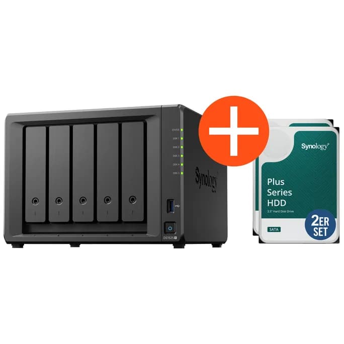 Synology DS1525+ NAS System 5-Bay 32TB inkl. 2x 16TB Synology HDD HAT3310-16T