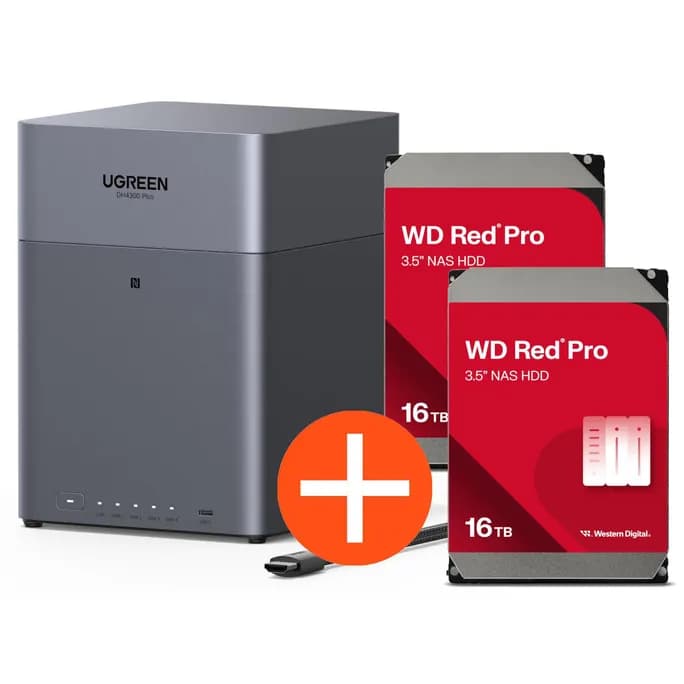 UGREEN NASync DH4300 Plus NAS System 4-Bay 32TB inkl. 2x WD WD161KFGX NAS HDD - 16 TB