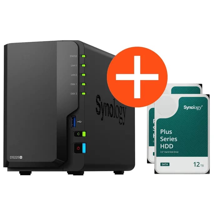 Synology DS225+ NAS System 2-Bay 24 TB inkl. 2x 12 TB Synology HDD HAT3310-12T