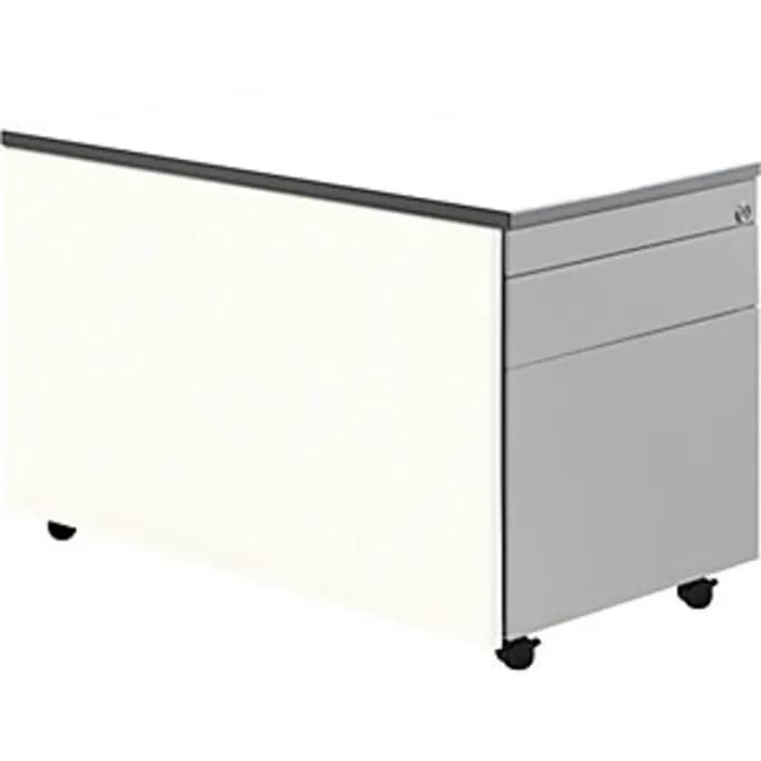 Schubladencontainer m. Rollen, 529x800, 1 Materialschub, 1 Hängereg, weiß/alu