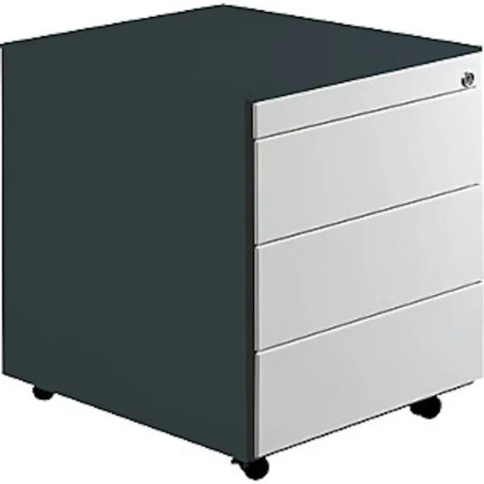 Schubladenrollcontainer, HxT 570x600mm, Stahlpl., 3 Schubl.,anthrazit/lichtgrau