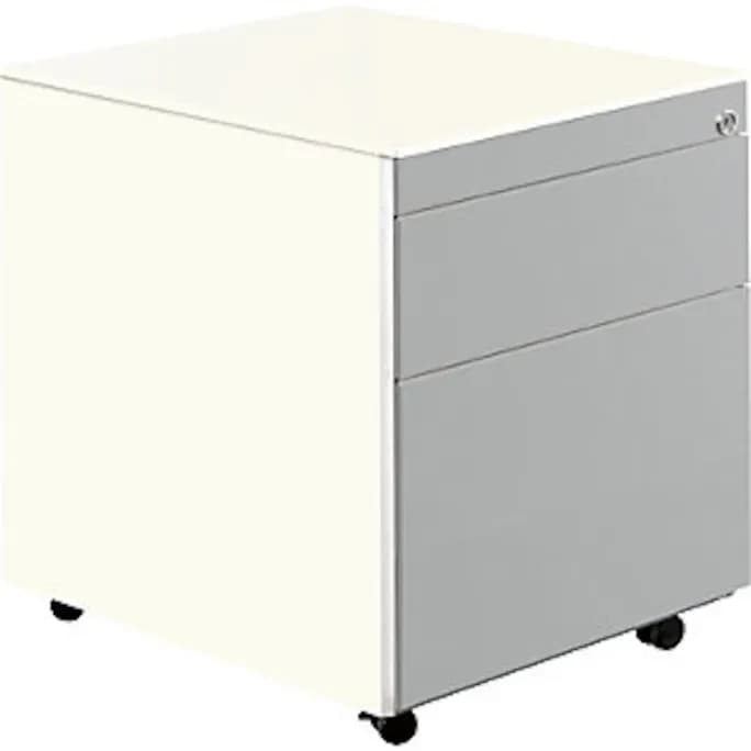 Schubladencontainer mit Rollen, 570x600, 1 Materialschub, 1 Hängereg, weiß/alu