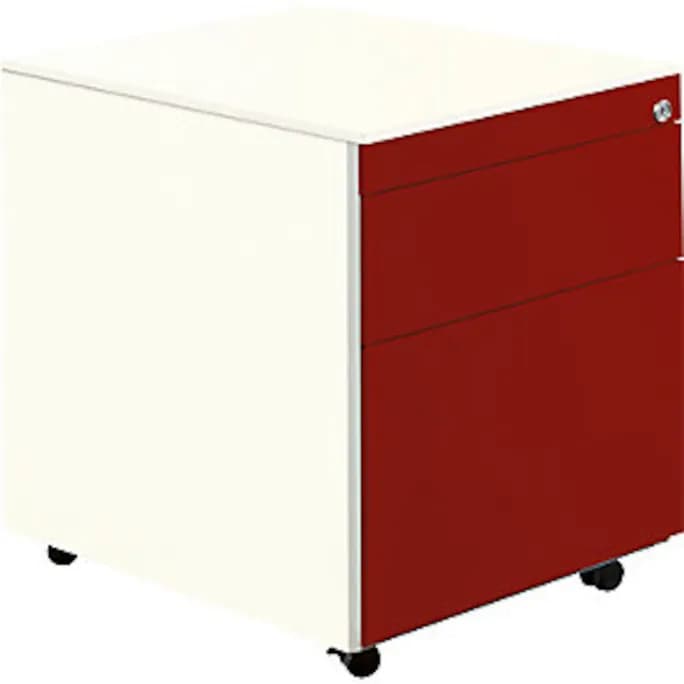 Schubladencontainer m. Rollen, 570x600mm, 1 Materialschub, 1 Hängereg., weiß/rot