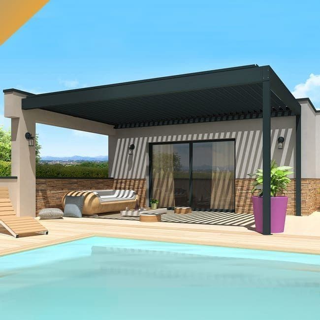 Pérgola bioclimática TRAMONTANA 4,50×4,987 M Doble cilindro con mando a distancia (Gris antracita RAL 7016)