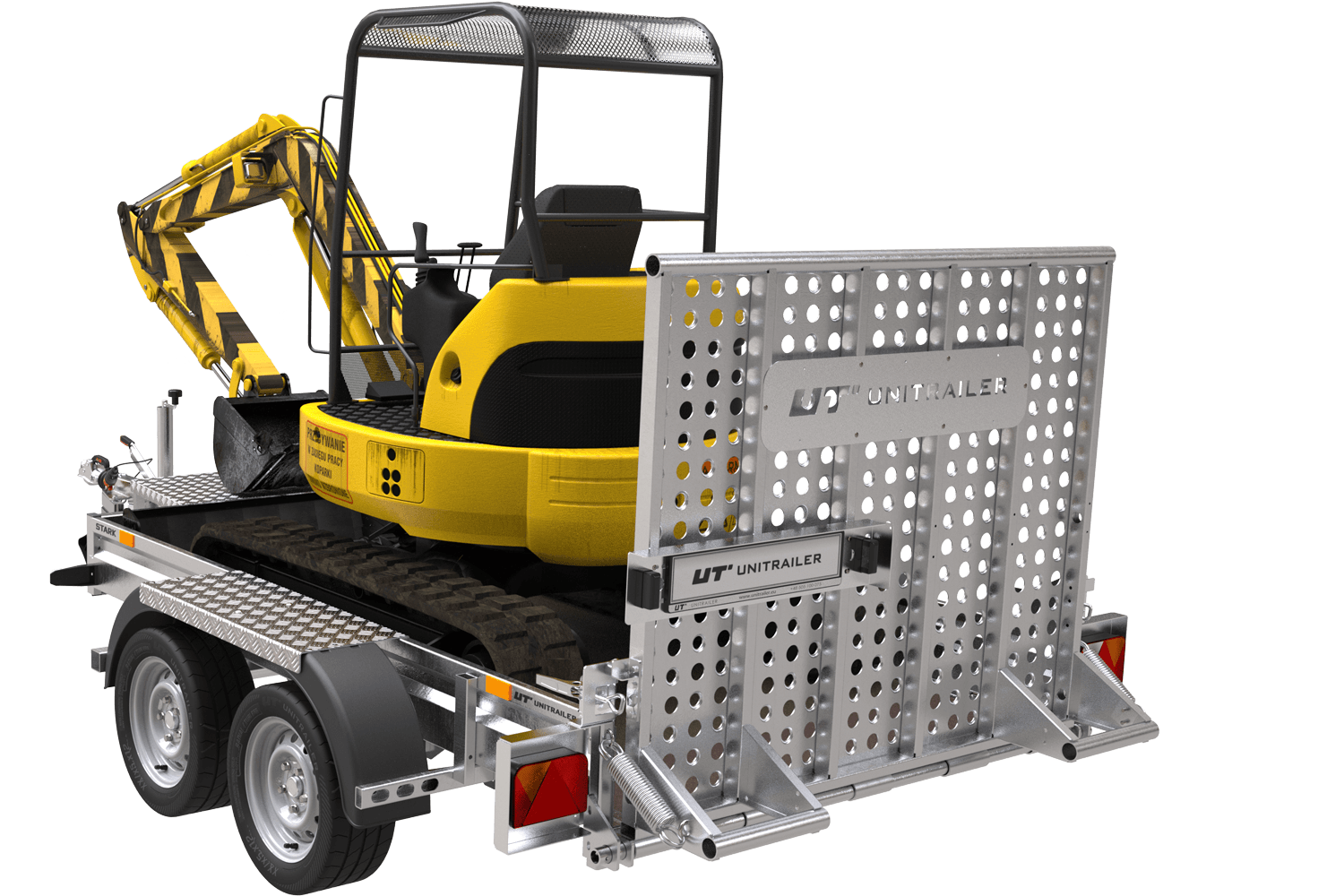 Remorque de chantier pour le transport d’une mini pelle – UNITRAILER STARK 3 260
