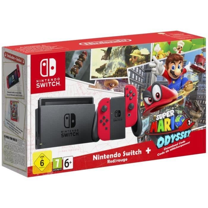 Console Nintendo Switch • Édition Limitée Rouge + Super Mario Odyssey (Code)