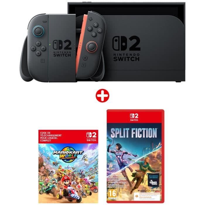 Pack Nintendo : Console Nintendo Switch 2 + Mario Kart World (Code) + Split Fiction