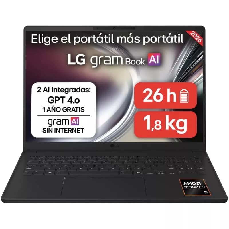 Portátil LG Gram 16UD55U-G.AX85BN Ryzen AI 7 445/ 32GB/ 512GB SSD/ 16’/ Sin Sistema Operativo