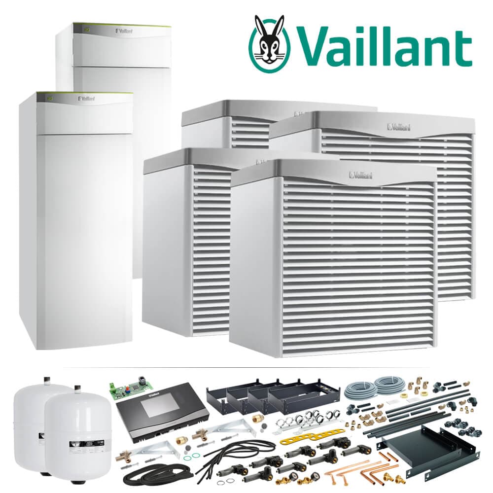 Vaillant Paket 4.6501 flexoTHERM exclusive 2er Kaskade VWF 157/4, 4x aroCOLLECT VWL 11/4 SA