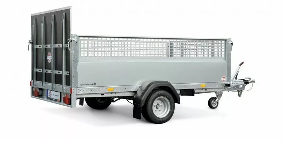 Kippanhänger Stema MUT1300 – Gitteraufsatz, für Auto- und Motorradtransport, 100 km/h