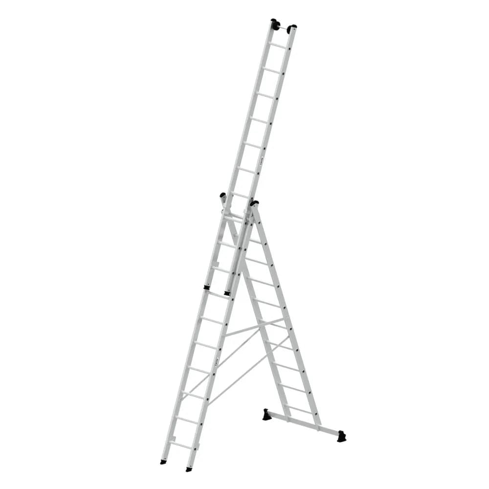 MUNK - Mehrzweckleiter 3-teilig mit nivello®-Traverse und Wandlaufrollen 3x10 Sprossen