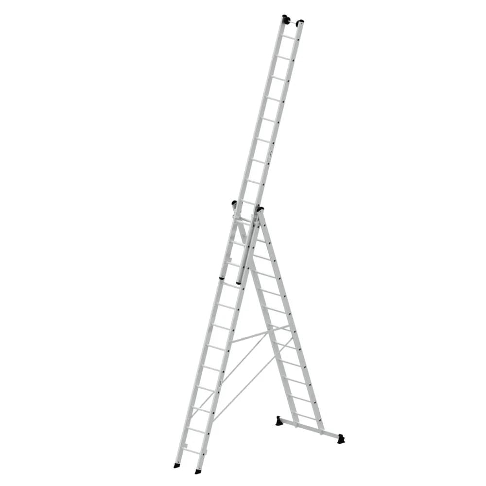 MUNK - Mehrzweckleiter 3-teilig mit nivello®-Traverse und Wandlaufrollen 3x12 Sprossen