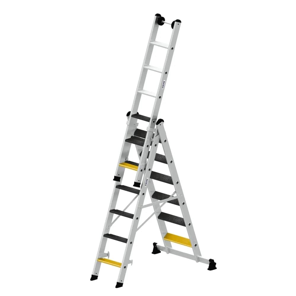 MUNK - Stufen-Mehrzweckleiter 3-teilig mit nivello®-Traverse und clip-step R13 3x6 Stuf