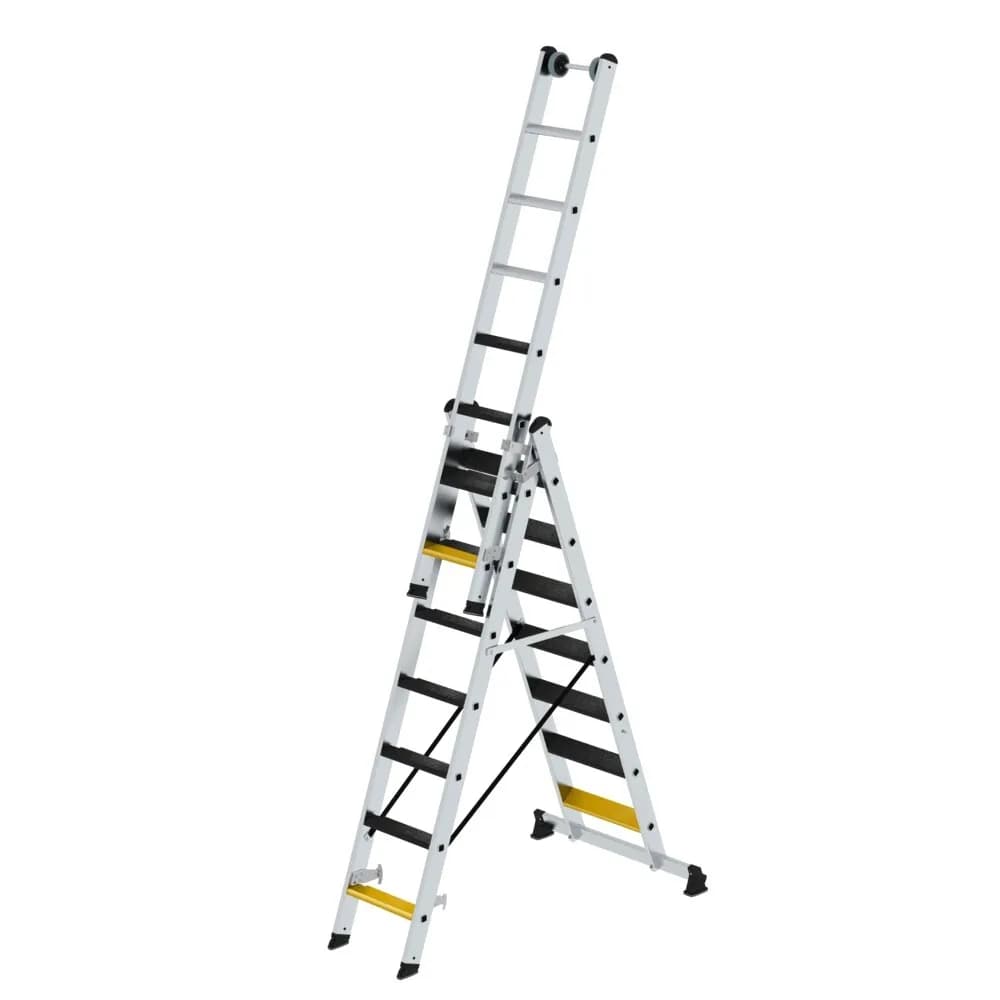 MUNK - Stufen-Mehrzweckleiter 3-teilig mit nivello®-Traverse und clip-step R13 3x7 Stuf