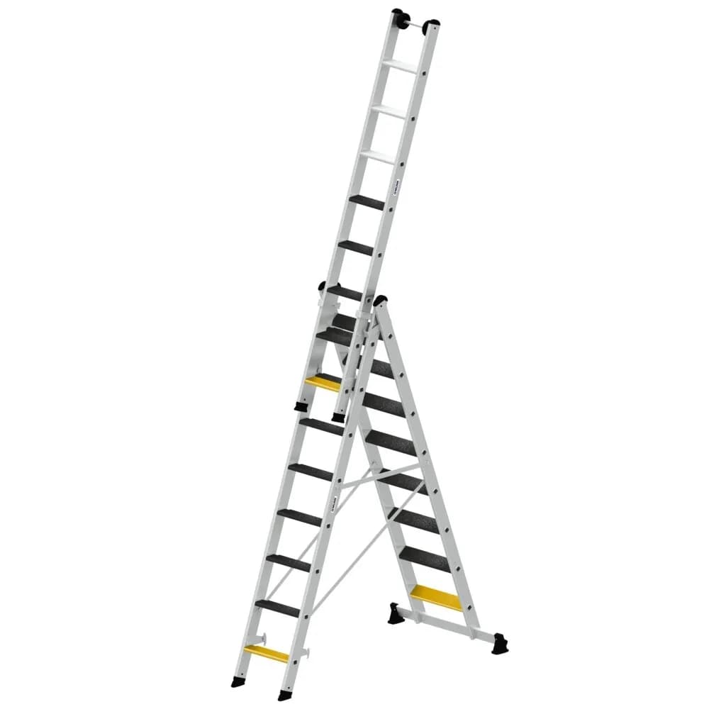 MUNK - Stufen-Mehrzweckleiter 3-teilig mit nivello®-Traverse und clip-step R13 3x8 Stuf
