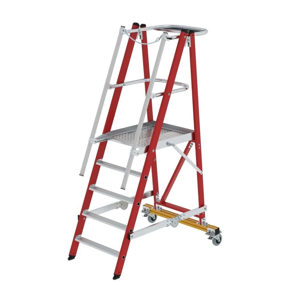 MUNK - Plattformleiter GFK/Alu klappbar und fahrbar mit GFK-Handlauf 5 Stufen