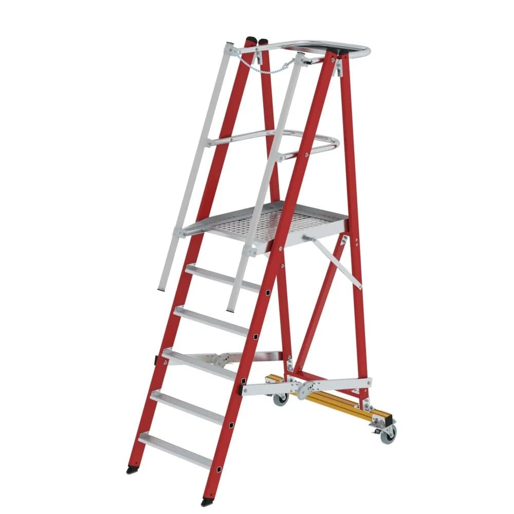 MUNK - Plattformleiter GFK/Alu klappbar und fahrbar mit GFK-Handlauf 6 Stufen