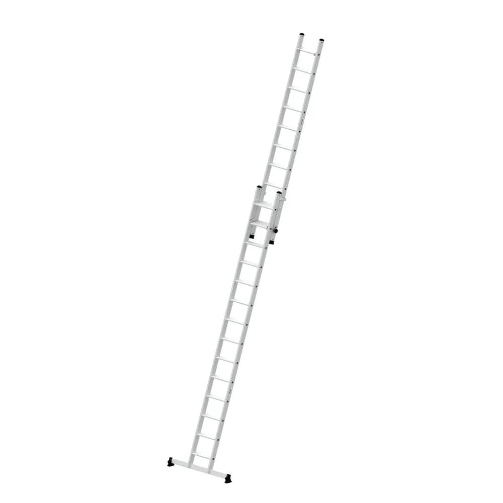 MUNK - Stufen-Schiebeleiter 2-teilig mit nivello®-Traverse 1x14 + 1x10 Stufen
