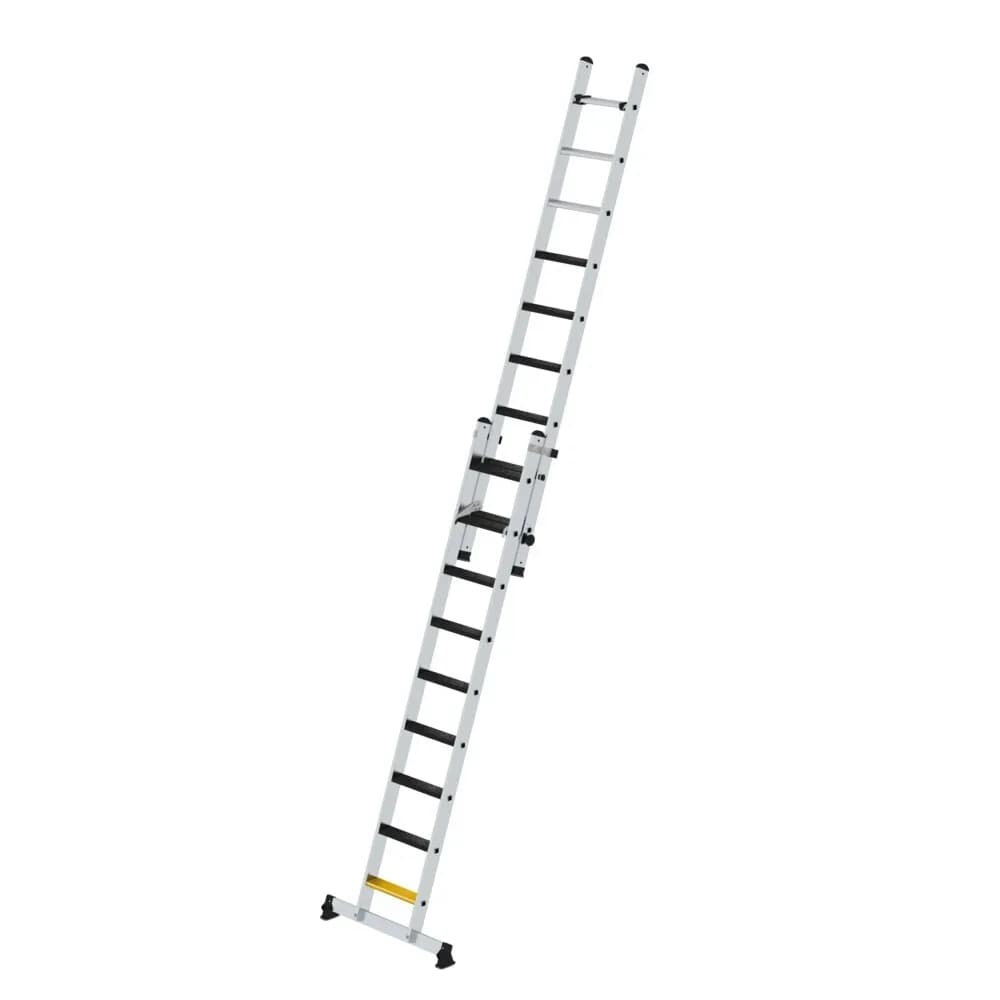 MUNK - Stufen-Schiebeleiter 2-teilig mit nivello-Traverse und clip-step R13 2x9