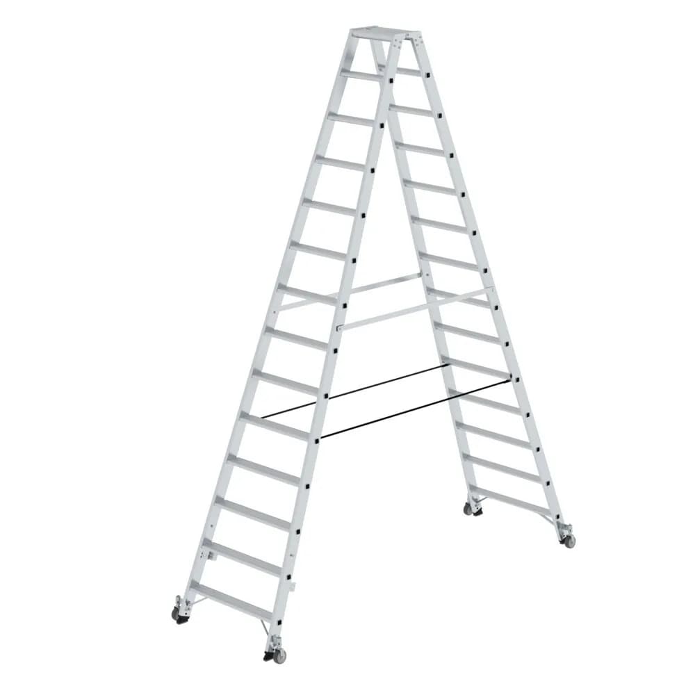 MUNK - Stufen-Stehleiter beidseitig begehbar mit Rollen 2x14 Stufen