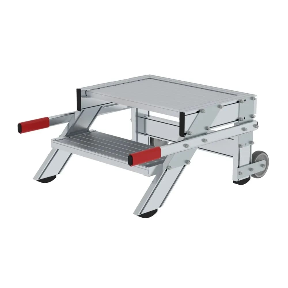MUNK - Arbeitspodest fahrbar, Stufenbreite 600 mm, Aluminium geriffelt 2 Stufen