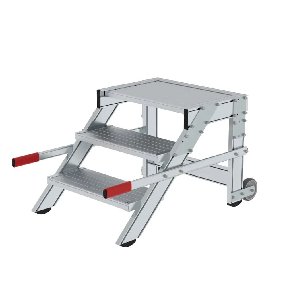MUNK - Arbeitspodest fahrbar, Stufenbreite 600 mm, Aluminium geriffelt 3 Stufen