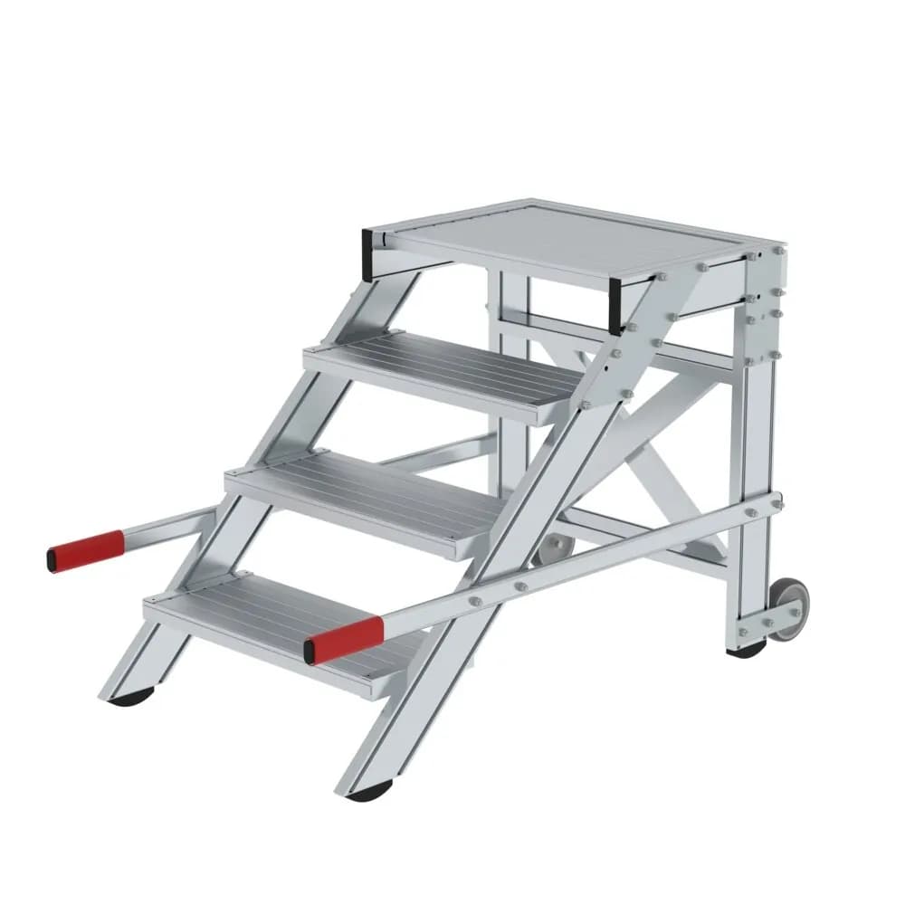 MUNK - Arbeitspodest fahrbar, Stufenbreite 600 mm, Aluminium geriffelt 4 Stufen