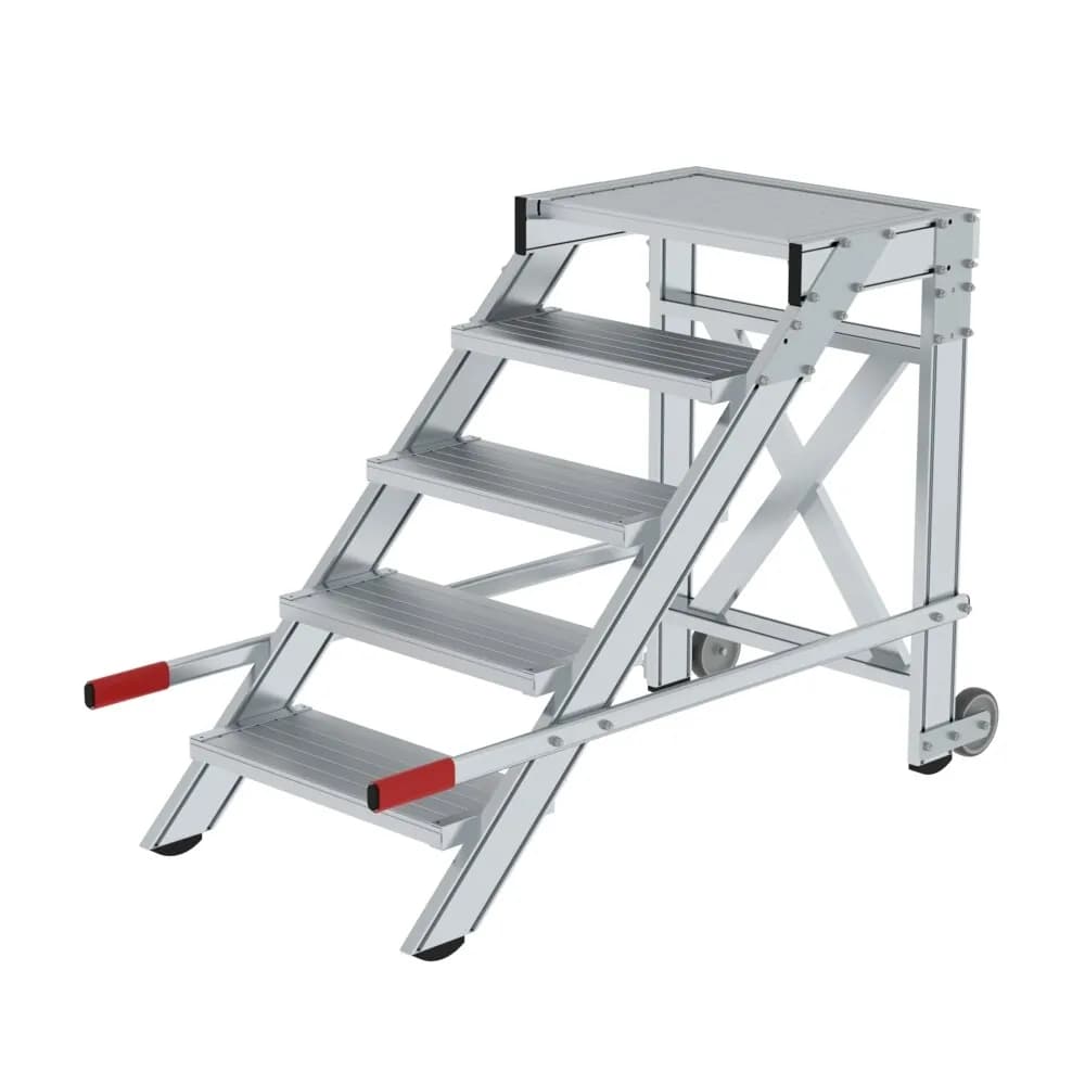 MUNK - Arbeitspodest fahrbar, Stufenbreite 600 mm, Aluminium geriffelt 5 Stufen