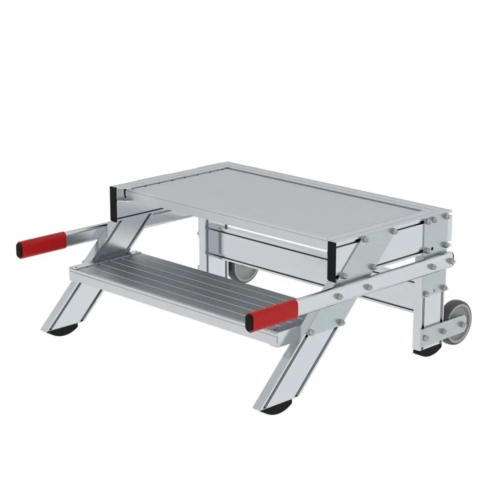 MUNK - Arbeitspodest fahrbar, Stufenbreite 800 mm, Aluminium geriffelt 2 Stufen
