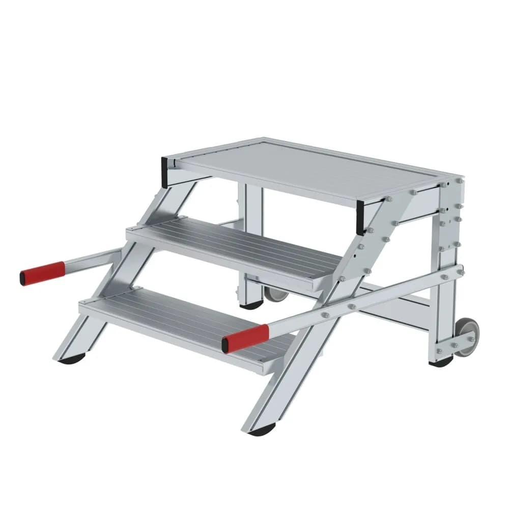 MUNK - Arbeitspodest fahrbar, Stufenbreite 800 mm, Aluminium geriffelt 3 Stufen