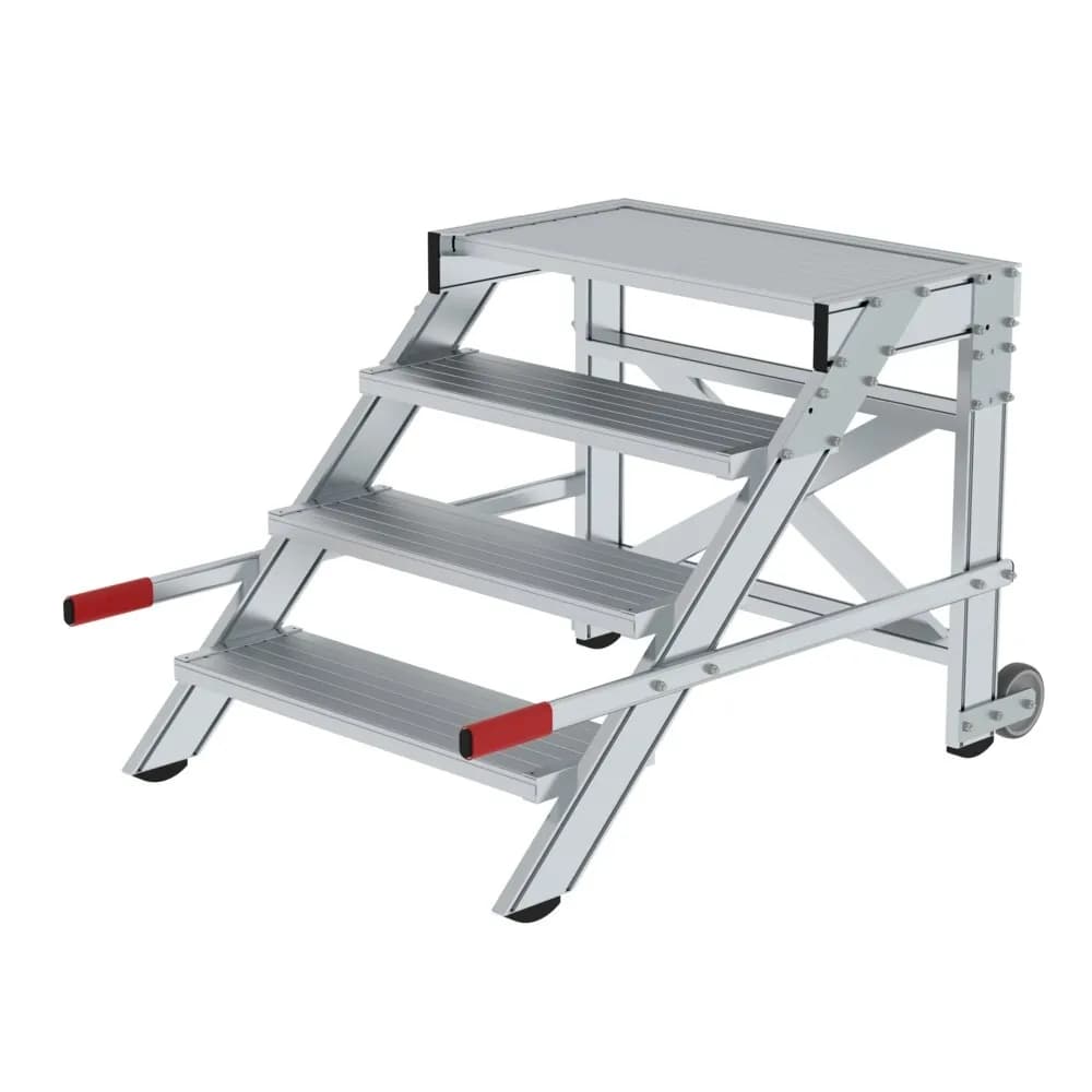 MUNK - Arbeitspodest fahrbar, Stufenbreite 800 mm, Aluminium geriffelt 4 Stufen
