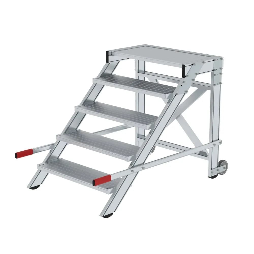 MUNK - Arbeitspodest fahrbar, Stufenbreite 800 mm, Aluminium geriffelt 5 Stufen