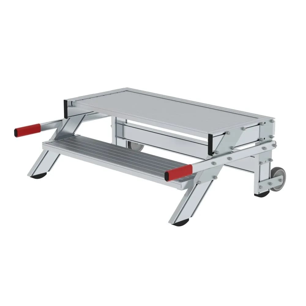 MUNK - Arbeitspodest fahrbar, Stufenbreite 1000 mm, Aluminium geriffelt 2 Stufen
