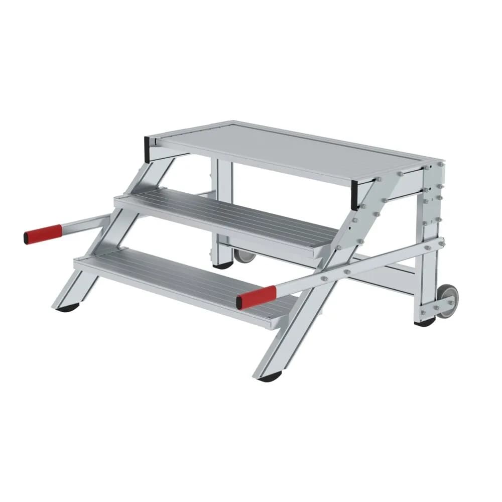 MUNK - Arbeitspodest fahrbar, Stufenbreite 1000 mm, Aluminium geriffelt 3 Stufen