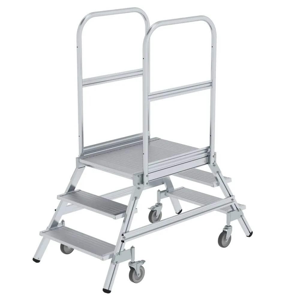 MUNK - Podesttreppe beidseitig begehbar mit Federrollen Aluminium geriffelt 3 Stufen