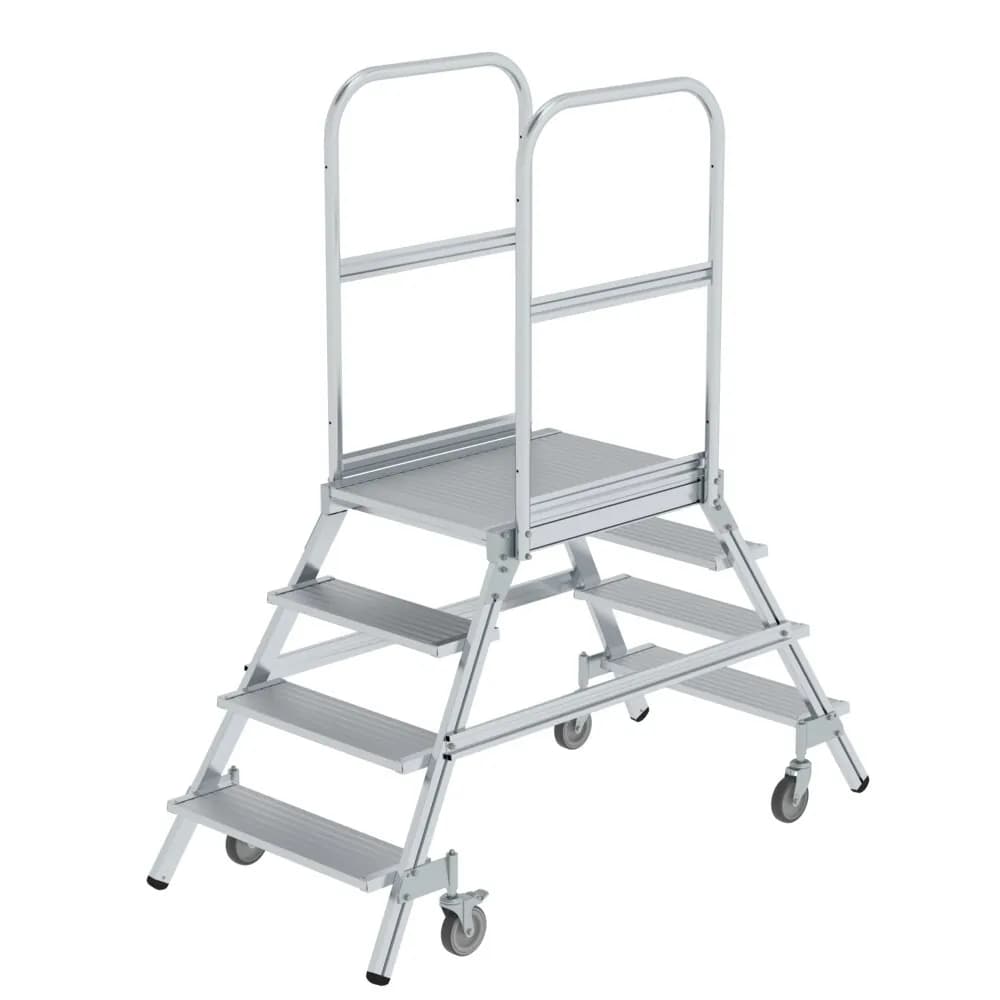 MUNK - Podesttreppe beidseitig begehbar mit Federrollen Aluminium geriffelt 4 Stufen