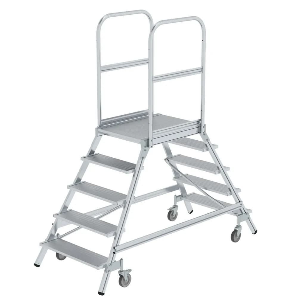 MUNK - Podesttreppe beidseitig begehbar mit Federrollen Aluminium geriffelt 5 Stufen