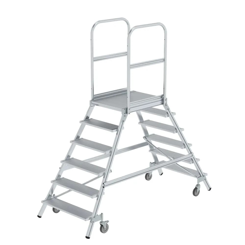 MUNK - Podesttreppe beidseitig begehbar mit Federrollen Aluminium geriffelt 6 Stufen