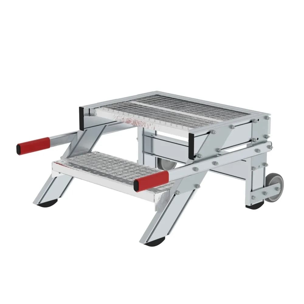 MUNK - Arbeitspodest fahrbar, Stufenbreite 600 mm, Stahl-Gitterrost 2 Stufen