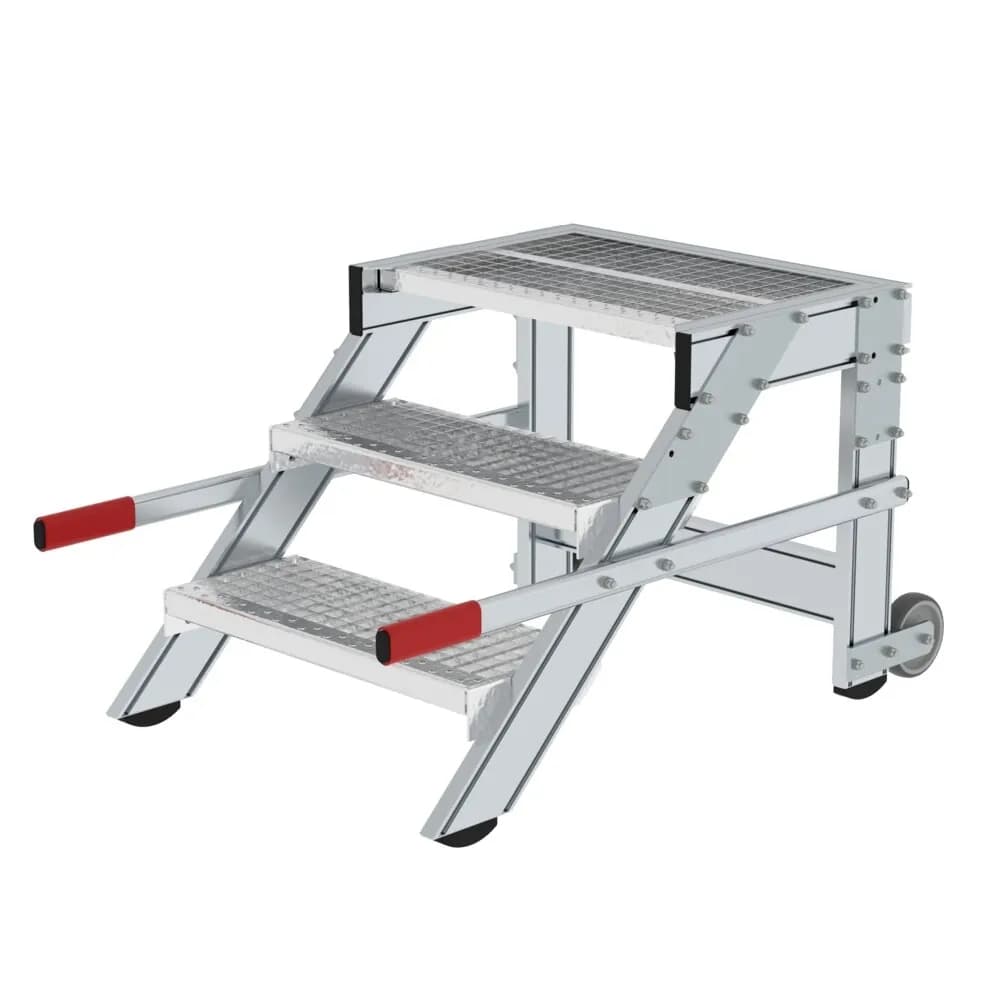 MUNK - Arbeitspodest fahrbar, Stufenbreite 600 mm, Stahl-Gitterrost 3 Stufen