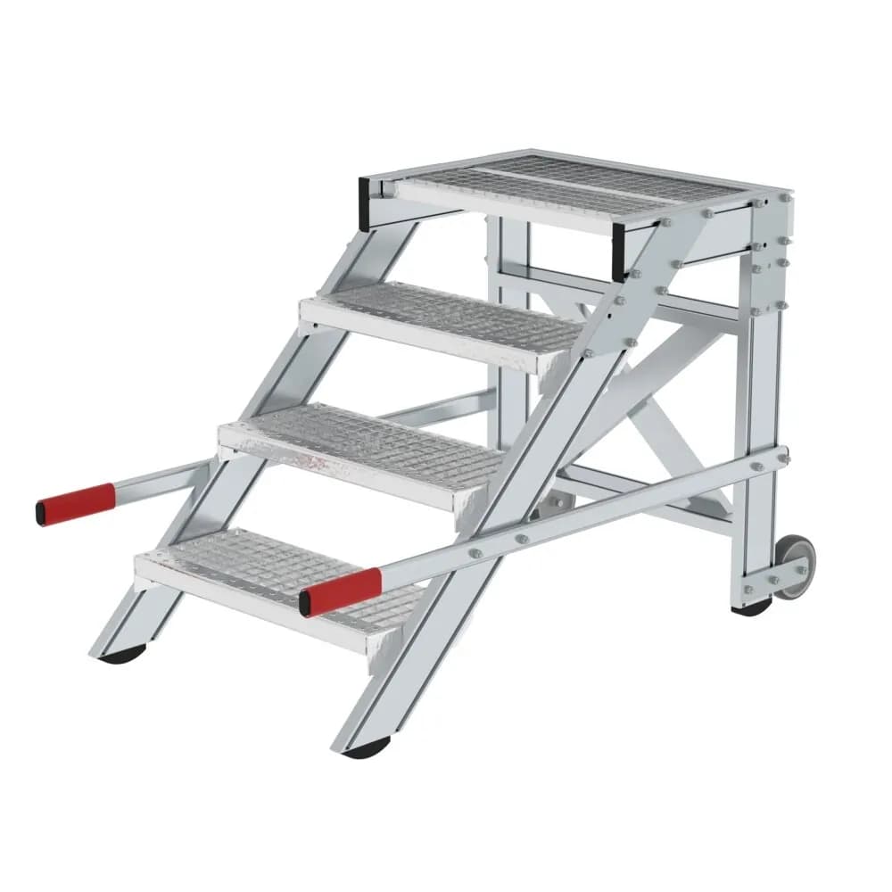 MUNK - Arbeitspodest fahrbar, Stufenbreite 600 mm, Stahl-Gitterrost 4 Stufen