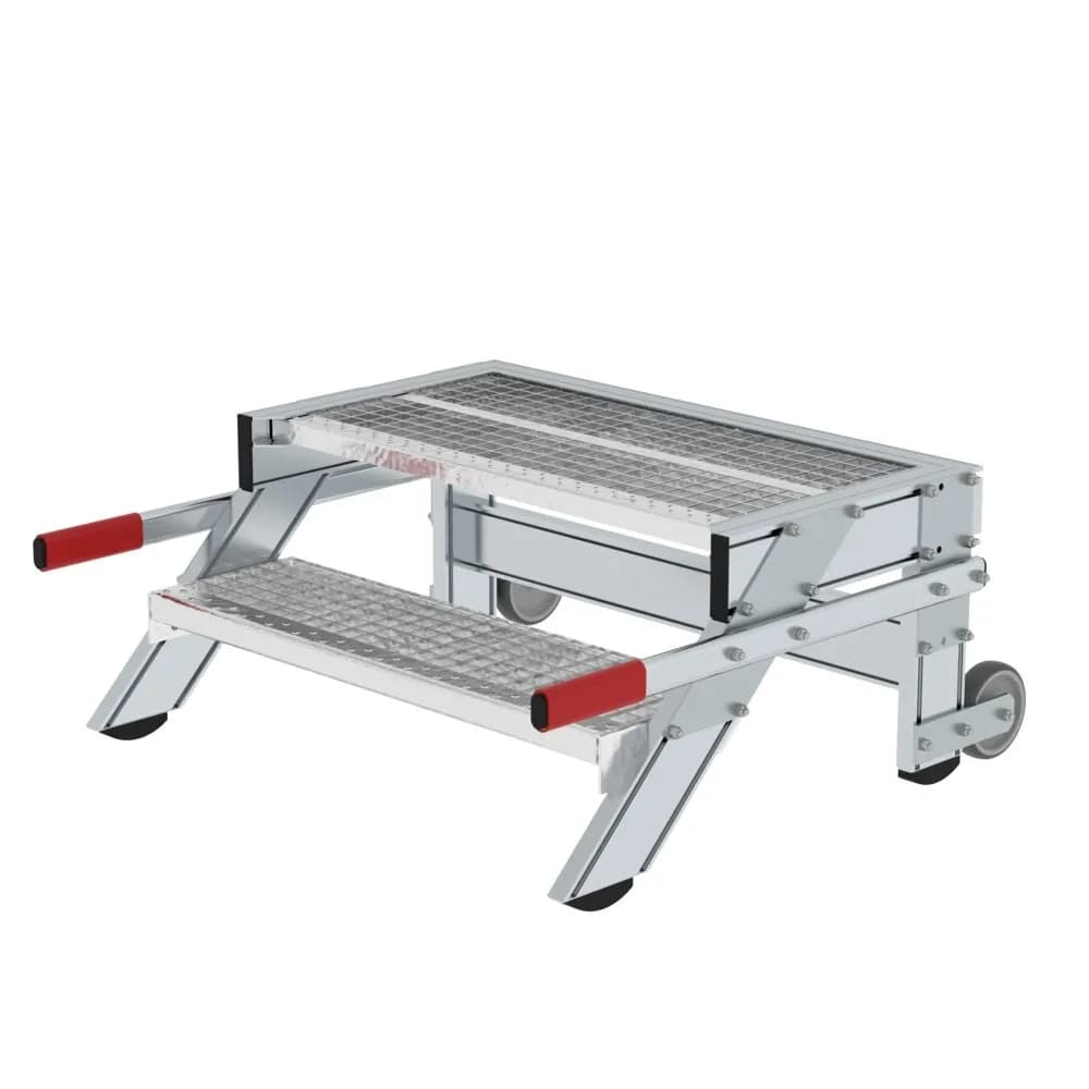 MUNK - Arbeitspodest fahrbar, Stufenbreite 800 mm, Stahl-Gitterrost 2 Stufen