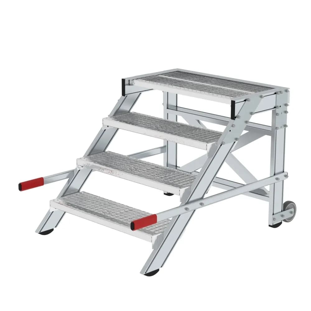 MUNK - Arbeitspodest fahrbar, Stufenbreite 800 mm, Stahl-Gitterrost 4 Stufen
