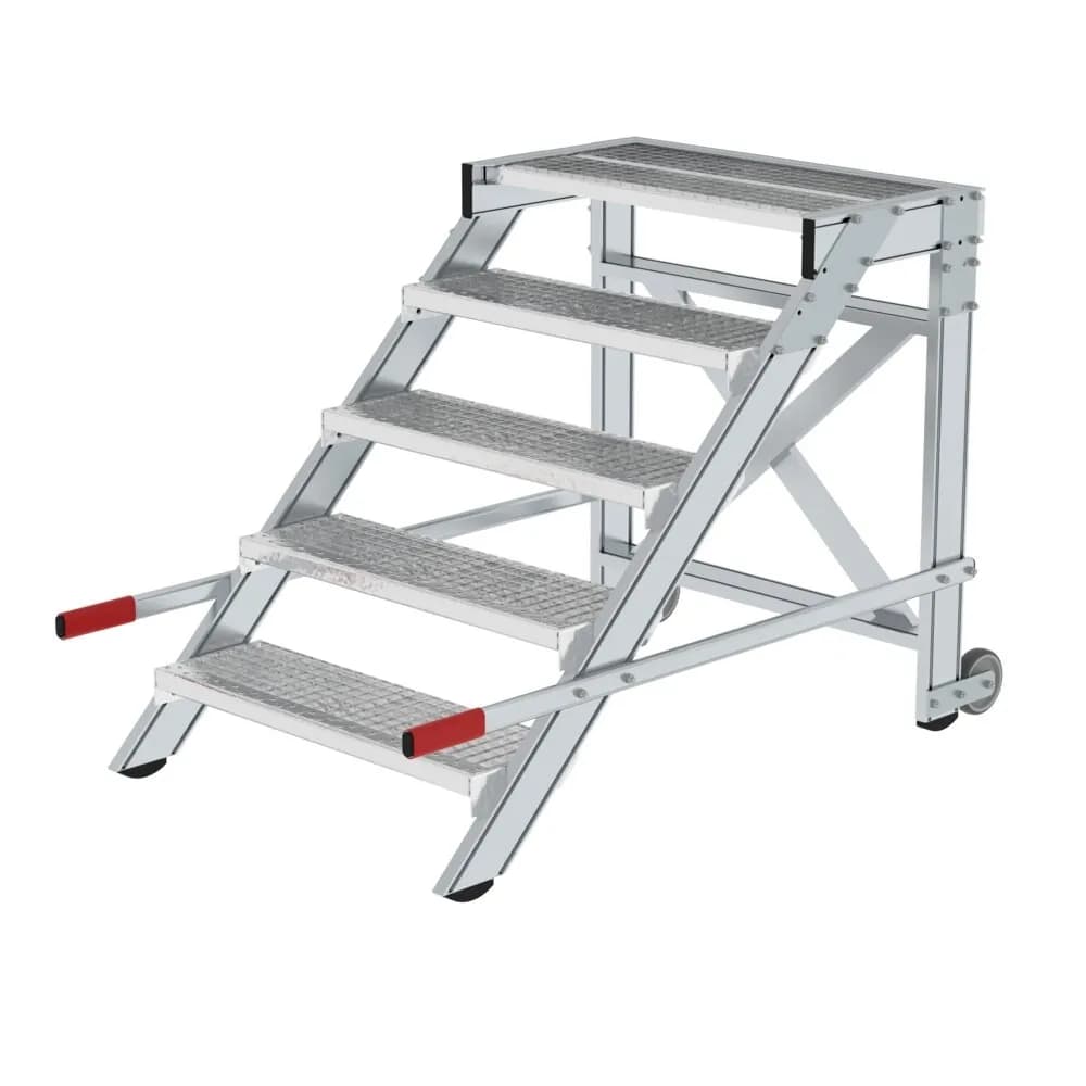 MUNK - Arbeitspodest fahrbar, Stufenbreite 800 mm, Stahl-Gitterrost 5 Stufen