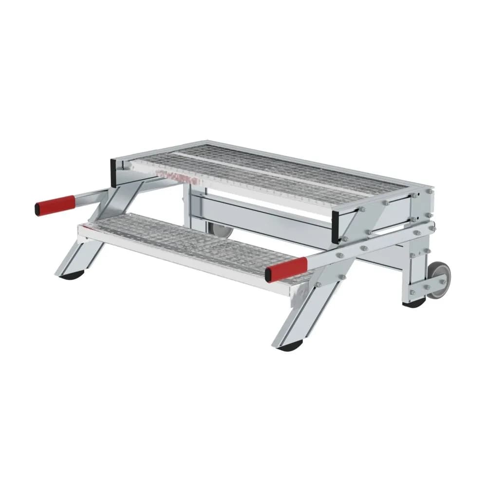 MUNK - Arbeitspodest fahrbar, Stufenbreite 1000 mm, Stahl-Gitterrost 2 Stufen