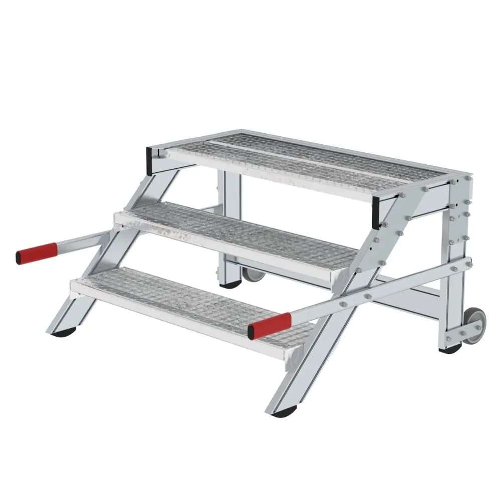 MUNK - Arbeitspodest fahrbar, Stufenbreite 1000 mm, Stahl-Gitterrost 3 Stufen