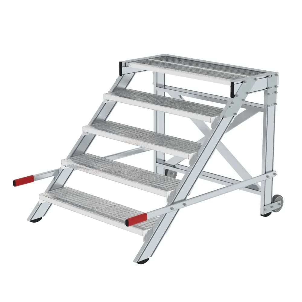MUNK - Arbeitspodest fahrbar, Stufenbreite 1000 mm, Stahl-Gitterrost 5 Stufen