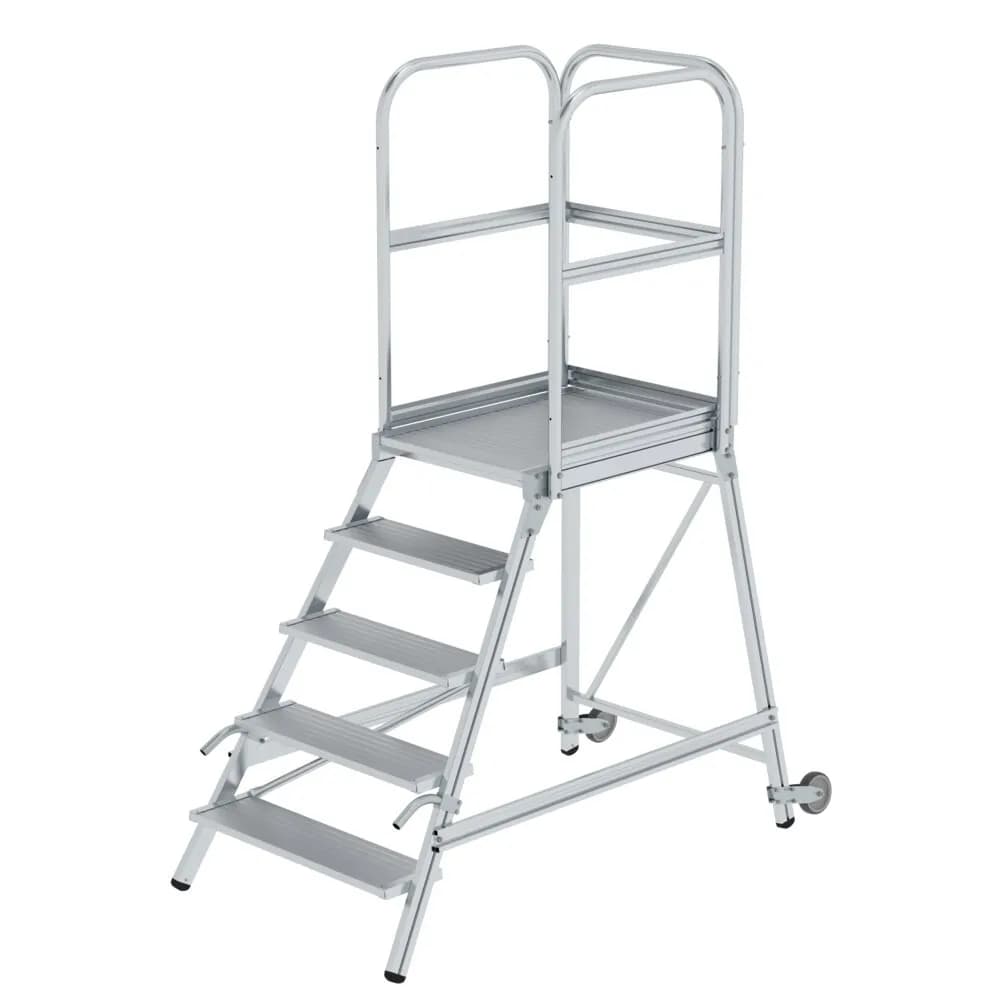 MUNK - Podesttreppe einseitig begehbar mit Rollen und Griffen Aluminium geriffelt 5 Stu